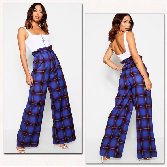 tartan wide leg trousers